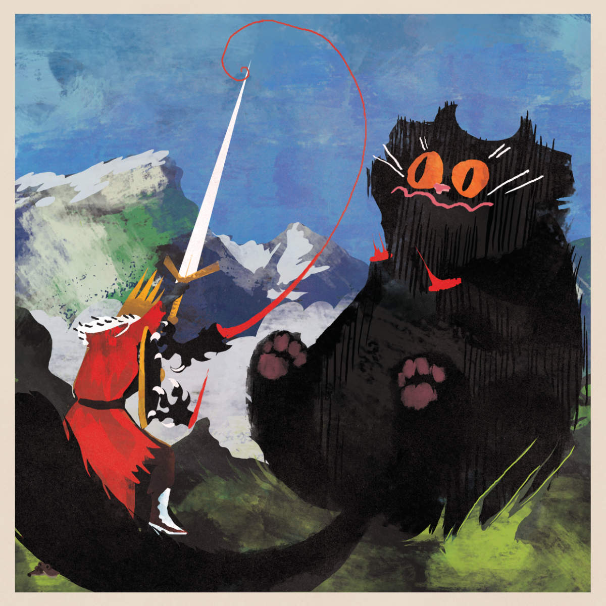 King Arthur vs Devil Kitty art print